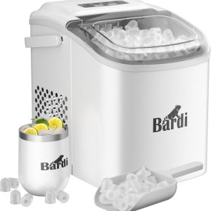 Bardi Deluxe IJsblokjesmachine - IJsblokmaker Inclusief Luxe Thermosbeker en IJsschep - 9 Blokjes in 8 Minuten - Wit (8720297742545)