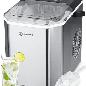 Kitchenwell IJsblokjesmachine - 1.3L - IJsblokjesmaker - IJsschep - 12kg/24 uur - Draagbaar - Zelfreinigingsfunctie - RVS (8721082275163)