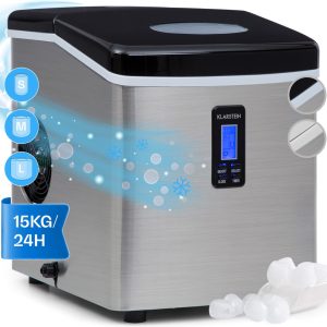 Klarstein Mr. Frost Ijsblokjesmachine- Voor het maken van ijsblokjes - 15 kg per dag - Met LCD scherm en timer - 3,3 liter inhoud - 150W - Staal (4260365792330)