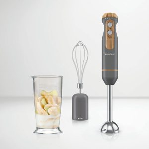 Silvercrest Staafmixer - 2-in-1: mixen en pureren - Vermogen: 600 W - Incl.: maatbeker - Grijs - 2-in-1: voor mixen en pureren - Turboknop voor krachtige impulsmixing - Hulpstukken gemaakt van RVS (4054599001401)